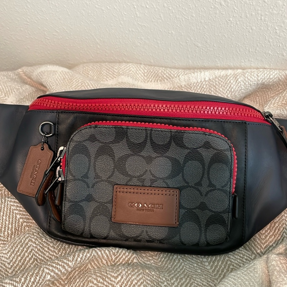 MENS COACH 4140 TRACK BELT BAG COLOR BLOCK SIGNATURE CANVAS